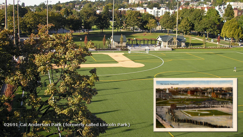 A football field in a park.